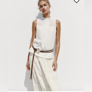 Zara Embroidered Ladder Stitch Top Size M